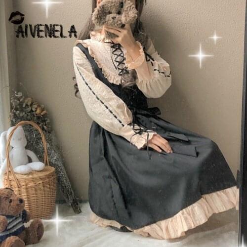 Japanese Sweet Lolita Maid Dress Gothic Girl Ruffle Bow Dresses Loli Long Sleeve Kawaii Girls Women Vestidos AFC840