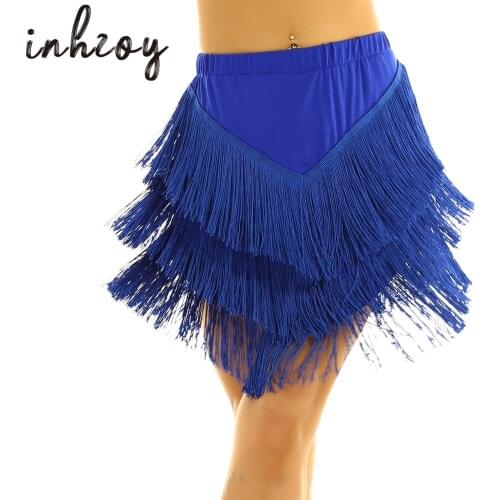 Womens Fashion Fringe Flowing Tassels Latin Skirt Tango Rumba Dancewear