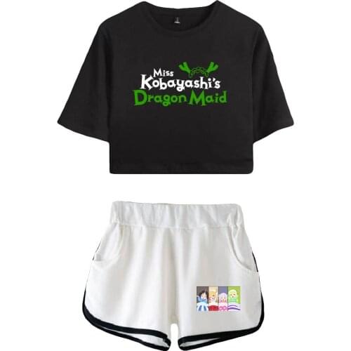 Miss Kobayashis Dragon Maid 2 Women Sets Pullover Elastic Waist Harajuku Suits Short Tops Streetwear Two Piece Sets Sportswear