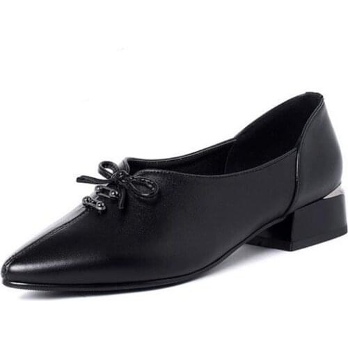 2020 spring new bow pointed women shoes high heels fashion casual shoes elegant temperament genuine leather shoes large size 43