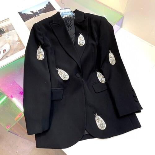 Women High Quality Luxury Diamonds Loose Blazer Jacket Ladies Casual Overcoat Ddxgz2 4.19