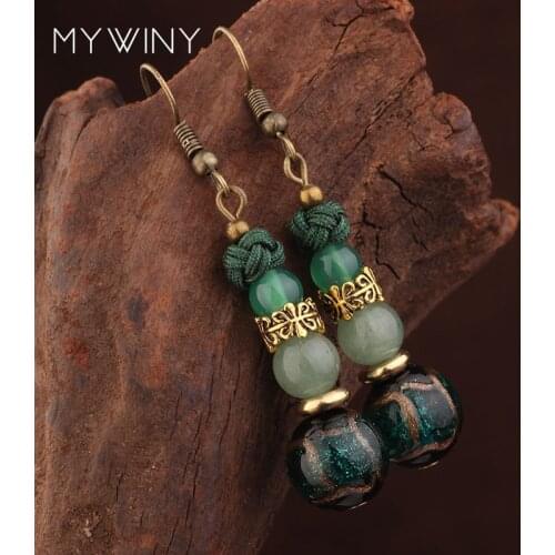 Star handmade glass glazed vintage copper earrings ,New Original Aventurine jewelry exotic earrings