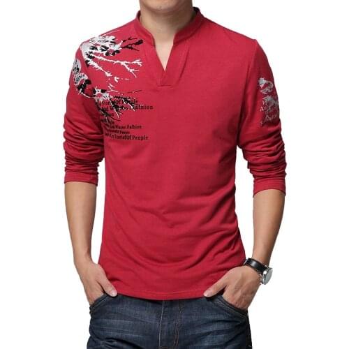 2021 New Fashion Brand Trend Print Slim Fit Long Sleeve T Shirt Men Tee V-Neck Casual Men T-Shirt Cotton T Shirts Plus Size 5XL