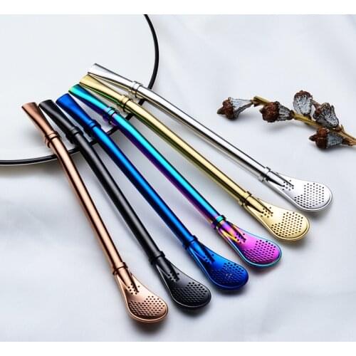 304 Stainless Steel Two-in-one Straw Spoon Reusable Tea Tools Cocktail Coffee Stirring Drinking Spoon Kitchen Bar Accessories