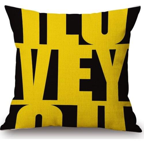 45x45cm I LOVE YOU letters black yellow Cushion Covers Cotton Linen Square Pillow Cases For Sofa Car Chair Home Decoration