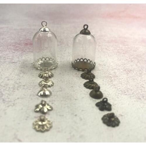 5pcs/lot 25x18mm Glass globe tube bell jars lace tray beads cap glass vial pendant bottle jar dome cover jars necklace findings