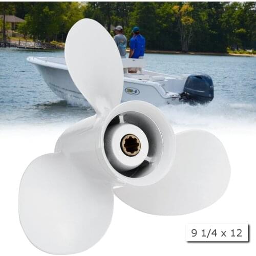 683-45941-00-EL 9 1/4 x 12 Boat Outboard Propeller For Yamaha 9.9-15HP Aluminum 8 Spline Tooth R Rotation White 3 Blades