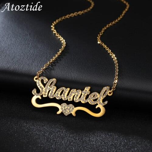 Atoztide Fashion Custom Personalized Name Stainless Steel Necklaces Heart Letters Crystal Pendant for Women Jewelry Dropshipping