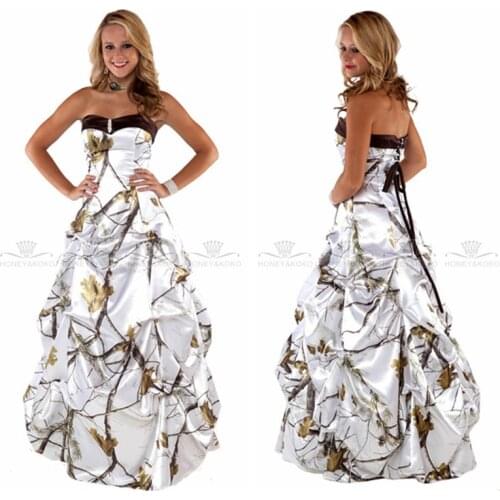 White Real Tree Camo A-Line Wedding Dress 2019 Draped Lace Up Back Bridal Gowns Custom Camouflage Vestidos De Mariee Cheap