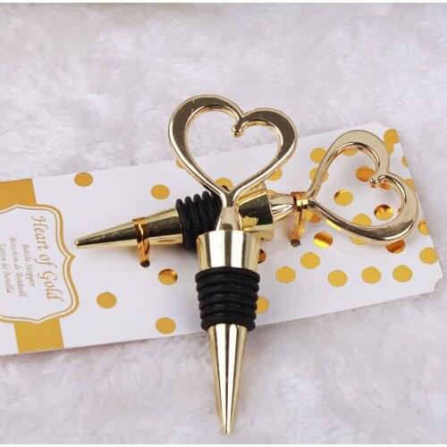 Free Shipping 100 PCS Shiny Gold Heart shaped wine beer bottle stopper wedding party favor guest gift wedding supply