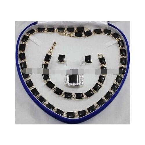 Free Shipping>>>Black Rich Link Bracelet/ Earrings /Ring / Necklace Jewelry Set