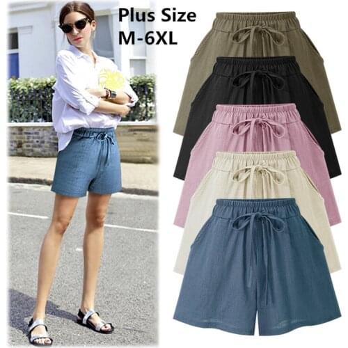 2019 Large Size Women Loose Cotton Shorts Womens Linen Shorts Casual Female Wide Leg Shorts Plus Size 6XL