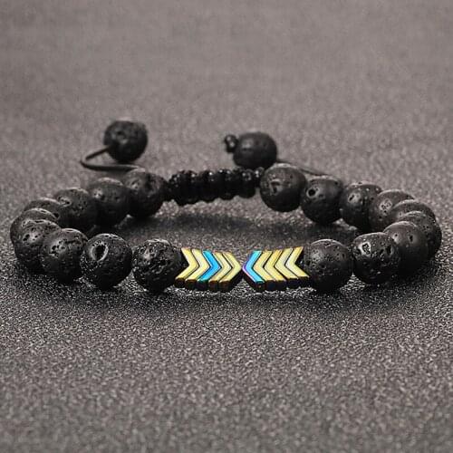Lava Rock Stone 8mm Natural Beaded Bracelet Healing Balance Arrow Oil Diffuser Men Bracelets Bangle for Women Yoga Charm Jewelry