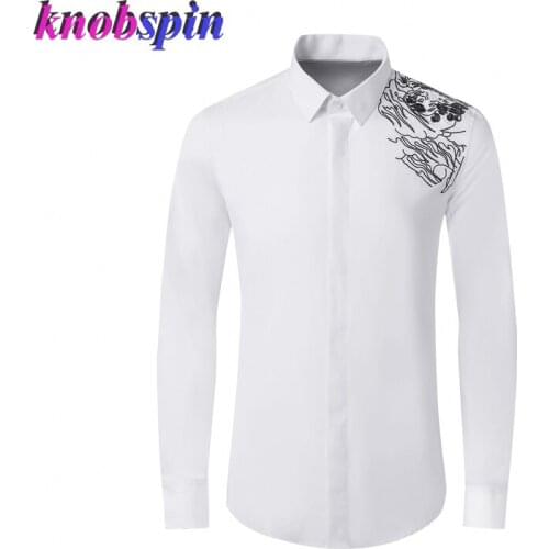 China Dragon Embroidery Shirts for men Solid color Slim Long sleeve Casual Business male dress shirts Plus size M-4XL Camisas