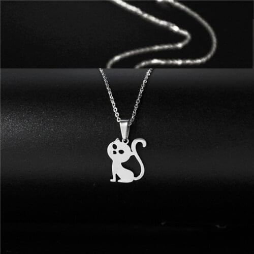 Stainless Steel Cute Small Cat Clavicle Chain Necklace For Women Cat Exquisite Pendant Necklace Wedding Engagement Party Jewelry