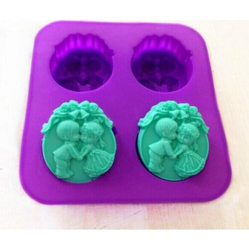 Ree shipping handmade soap silica gel mould candle soap mould silicone mold for DIY bell angel 4 holes
