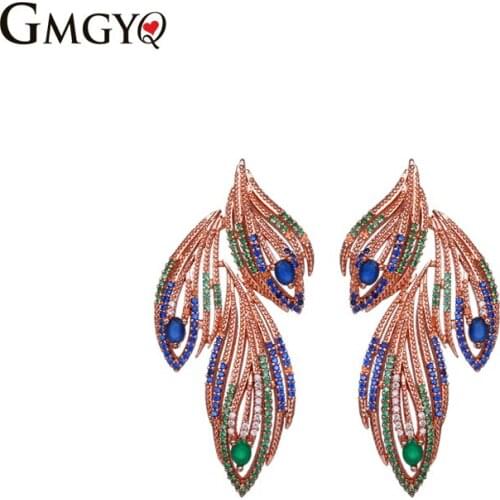 GMGYQ Luxury Jewelry Female Cubic Zirconia Tree Leaf Shaped Earrings For Female Bohemian Geometric Earrings gifts