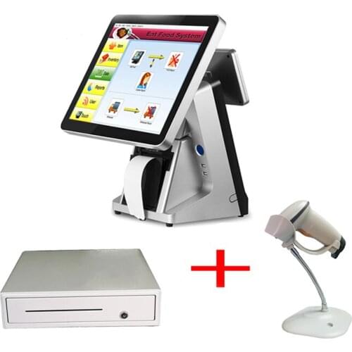 Windows supermarket cashier machine 15 inch point of sale touch screen possystems with customer display
