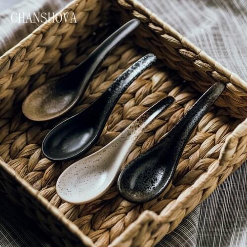 CHANSHOVA Chinese Retro Style Handmade Ceramic Spoon Porcelain Soup Spoons Tableware Simplicity Kitchen Utensils for Home H158