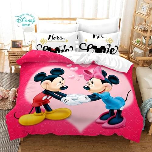 Disney Heart Mickey Minnie Graph Girls Bedding Set Cartoon Digital Printed Pillowcase Down Quilt Cover Children Bedroom Decor