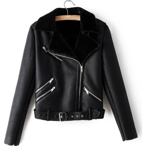 ZXQJ Vogue women faux lamb wool fur jacket Fad cool new lady zipper leather-clad female slim suits moto girls chic sets