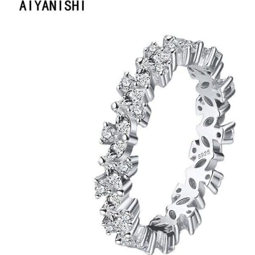 AIYANISHI Fashion 925 Sterling Silver Wedding Full Eternity Band Rings For Women Gift For Ladies Girl Party Lover Rings Jewelry
