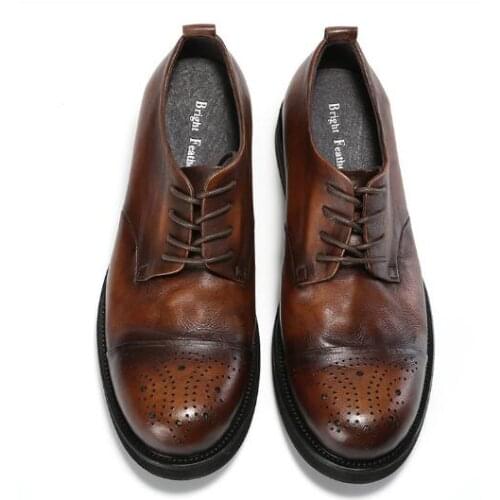 England Style Round toes shoes for men casual Men shoes Top grade Lace up Genuine Leather Mens shoes Retro Carved brogue shoes