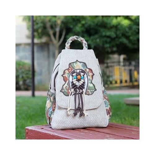 New coming National string appliques casual zipper&hasp backpacks!Nice bohemian prints women backruck All-match canvas backrack