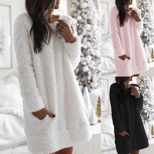 New Knitted Sweater Dress Women Casual Autumn Dress Loose Pullover Solid Color Long Sleeve Knitting Mini Vestidos Plus Size