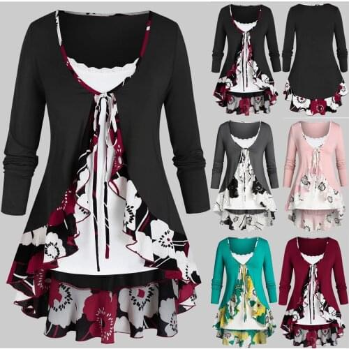 Plus Size Sunflower Printed Blouse Autumn Long Sleeve Women Clothing Pulover Bandage Cardigan Solid Camis Рубашка Женская