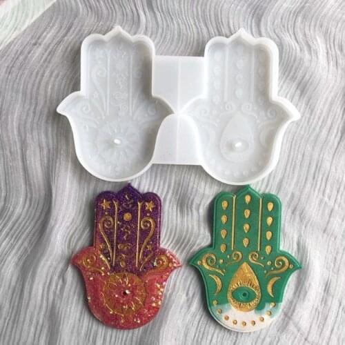 Palm Amulet Crystal Epoxy Resin Mold Hamsa Hand Silicone Mould DIY Crafts Tray Dish Decorations Casting Tools T84A