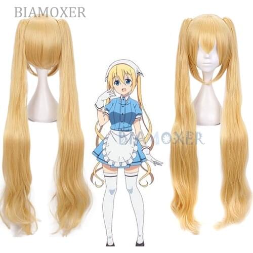 Ebingoo Blend S Kaho Hinata Wig Double Ponytail Blonde Synthetic Cosplay Wig Long Natural Wave Wig for Halloween Costume Party