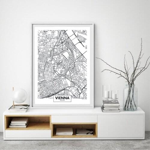 Vienna City Map Poster Canvas Art Prints Modern Minimalist Art Painting Black and White Picture for Living Room Wall Art Decor