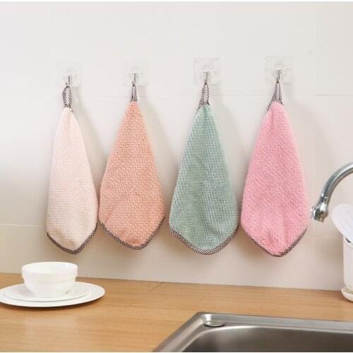 Strong Absorbent Hang Clean Cloth CleaningTowels Wiping Rag Dish Towel Home Kitchen Towel Sink Wipe Coral fleece Scouring Pad