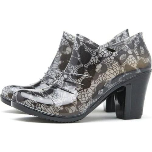 Simple PVC Fashion Ladies Low Rain Boots Women High Heel Ankle Non-slip Rainshoes Light Waterproof Rubber Shoes Casual Rainboots