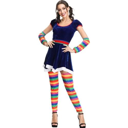 Purim Carnival Halloween Clown Costumes Funny Women Circus Clown Cosplay Costume for Adult Girl Party Dress