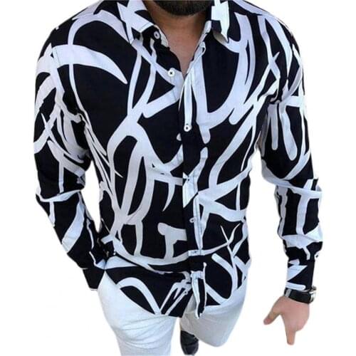 2021 New Formal Men Long Sleeve Irregular Line Print Shirt Turn-down Collar Anti-shrink Buttons Turn-down Collar Office Shirt