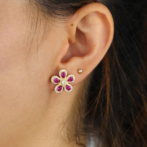 Spring New fashion women jewelry earrings white red cz lovely beautiful Flower stud earring