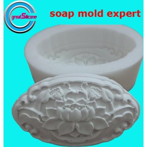 Great-Mold Lotus Flower Silicone Soap Mold Oval Silicone Mold for Decorating Craft Molds