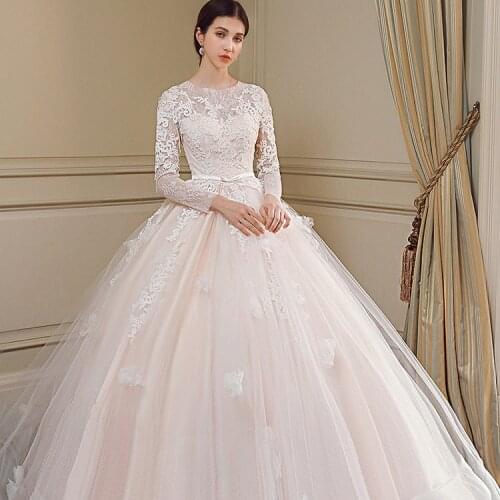Wedding Dress Woman Tail Large Size Slimming 2020 New Round Neck Long Sleeve Lace Bride Main