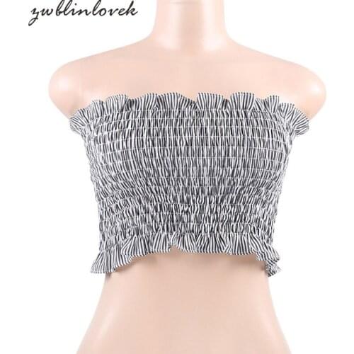 Summer Women Sexy Off Shoulder Strapless Bare Midriff Tank Top New Solid Plaid Polka Dot Ruched Short Beach Party Tops 2C0019