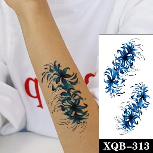 Temporary Tattoo Stickers Blue Ink Mandala Flower Pattern Design Fake Tattoos Waterproof Tatoos Arm Large Size for Women Girl