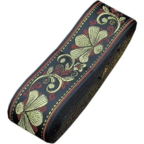 Dongcai 2" 5cm 6yard/lot High quality Woven Jacquard Ribbon black background gold flowers pattern free shipping