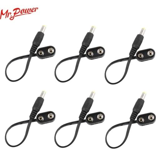 6pcs Battery Clip Converter 9V Power Cable Snap Connector DC 2.1 5.5mm Plug for Guitar Effect Pedal Battery Power Supply Adapter
