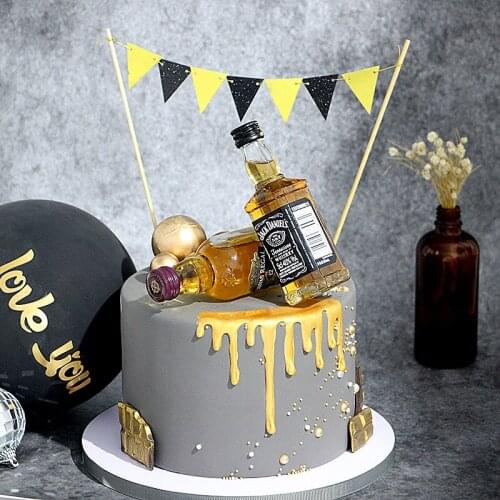 Gold Black Birthday Cake Topper Mini Stylish Letter Birthday Cake Top Flag Triangular Banner Wave Cupcake Dessert