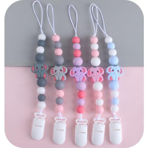 1PC Baby Pacifier Silicone Cartoon Elephant Pacifier Chain Pacifier Clip Baby Chew Toys Suitable for Baby Feeding Baby Best Gift
