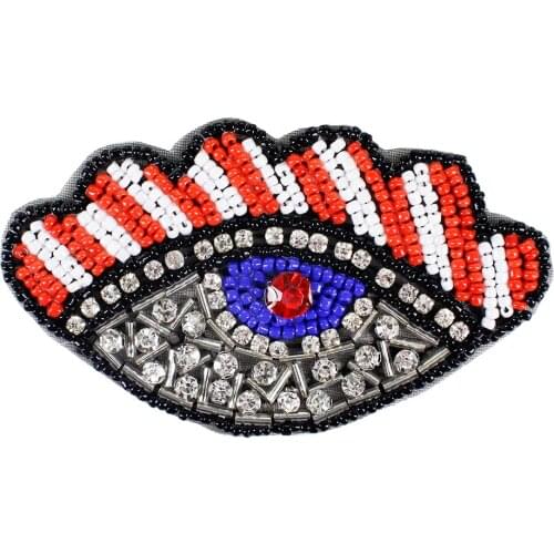 10piece Beaded Crystal Eye Patches Diamond Motif Applique Iron on Badges for T-shirt Decorated Sewing Accessories TH1016