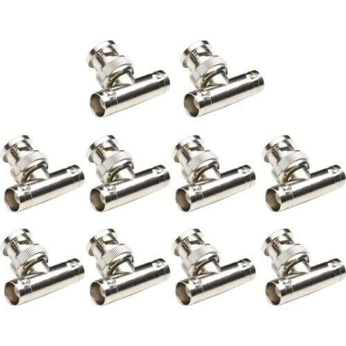 10pcs/lot BNC male plug to 2 BNC female jack brooches to socket 3 way Splitter Connector for CCTV Camera