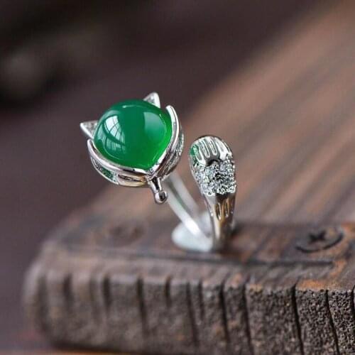 100% Natural chalcedony ring jadeite 925 silver jade rings jewelry jade natural stone jewelry ring Womens jewelry gift