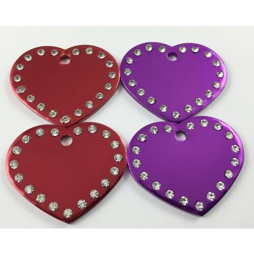 100pcs/lot Engraved Pet Tags Dog / Cat ID Diamond Bling Bone/Heart Shaped FREE Engraving